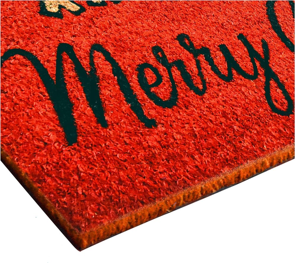 24" X 36" Red and Black Coir Reindeer Merry Christmas Outdoor